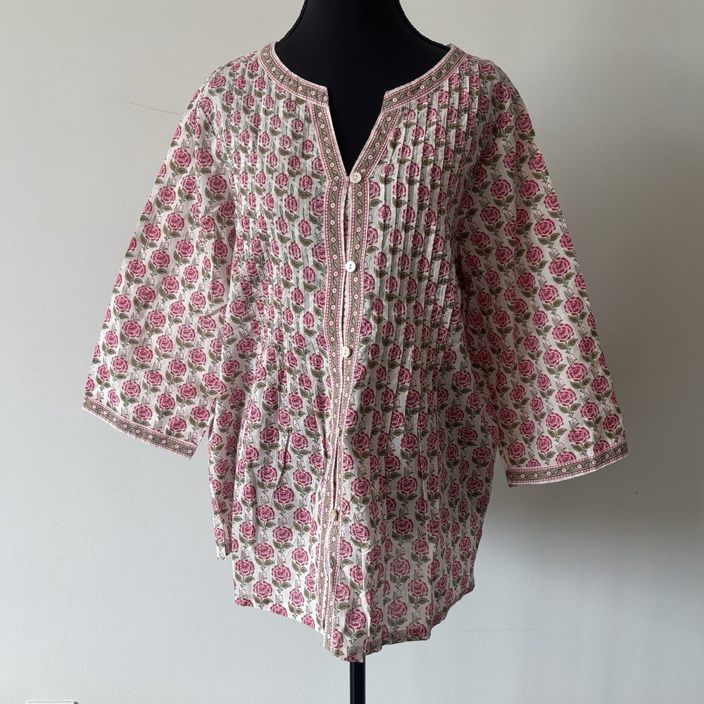 Ella Simone Floral Print 100% Cotton Pajama Top ONLY Size Medium Cottagecore NEW